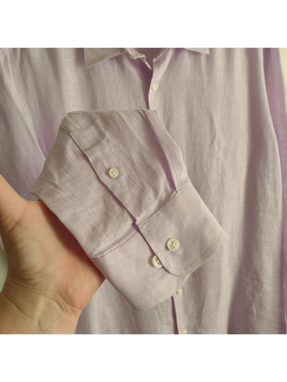Club Room Mens Linen Shirt L Relaxed FIt Lavender Purple Preppy Dress Top - Picture 5 of 10